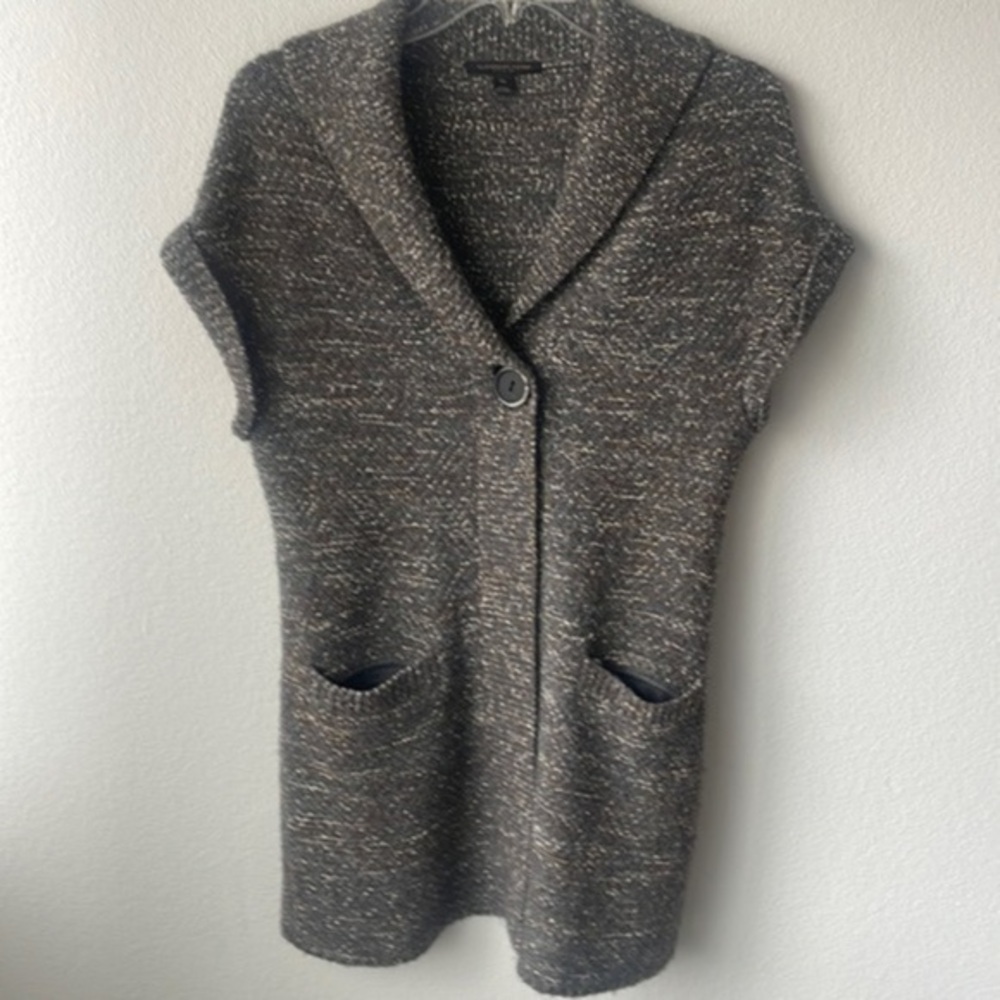 Classiques Entier sweater cardigan short sleeve gray and ivory alpaca XS